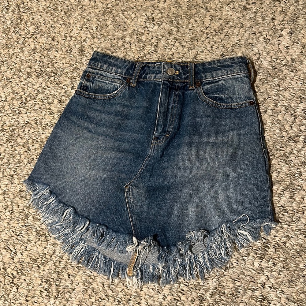 Free People Frayed Denim Skirt